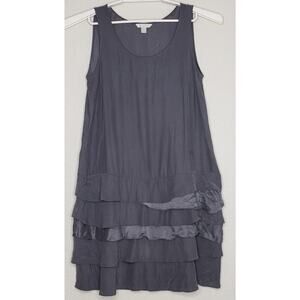 Garnet Hill Slip Dress Sz 6 Gray Sleeveless Tiered Ruffle 100% Silk Knee Length